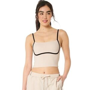Essnce Cami Crop Top Sz M Brown by Shein Under Bust Piping Adjustable Straps